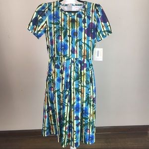 Lularoe Amelia Dress M - NWT stripe floral pattern